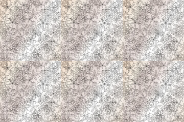 Seamless pattern with interesting doodles on colorfil background. Pano. Raster illustration.