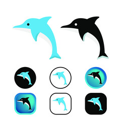 Flat Dolphin Animal Icon Collection
