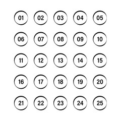 Numbers with black line on white circles set. Vector illustration.