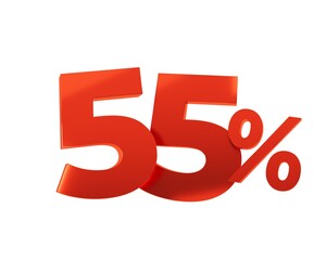 Red fifty five percent on white background. 3d render.