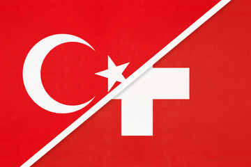 Turkey and Switzerland, symbol of country. Turkish vs Swiss national flag