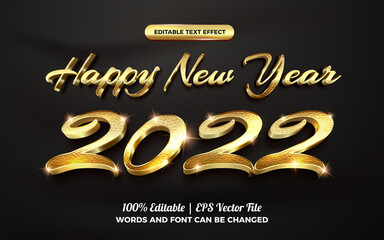 happy new year 2022 3d gold glitter text style effect template editable