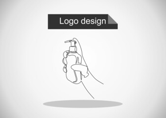 hand holding bottle with liquid soap.Continuous one line drawing. 