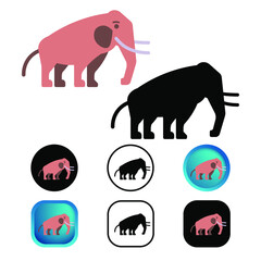 Flat Mammoth Animal Icon Collection
