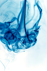 Blue smoke movement on white background.