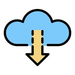 Cloud arrow down icon. Outline cloud arrow down vector icon color flat isolated