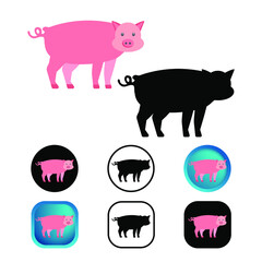 Flat Pig Animal Icon Collection
