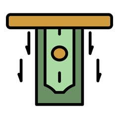 Atm money banknote icon. Outline atm money banknote vector icon color flat isolated