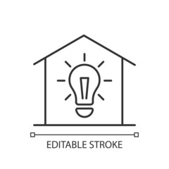 Lighting linear icon. Minimum illumination standards. Electricity supply. Natural light providing. Thin line customizable illustration. Contour symbol. Vector isolated outline drawing. Editable stroke