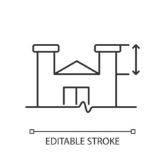 Parapet walls minimum height linear icon. Existing roof system extensions. Safety regulations. Thin line customizable illustration. Contour symbol. Vector isolated outline drawing. Editable stroke