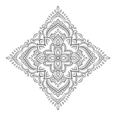 Circular pattern in form of mandala with flower for Henna, Mehndi, tattoo, decoration. Decorative ornament in ethnic oriental style. Outline doodle hand draw vector illustration.