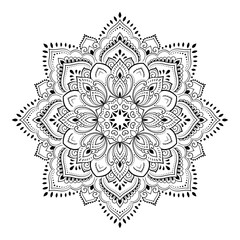 Circular pattern in form of mandala with flower for Henna, Mehndi, tattoo, decoration. Decorative ornament in ethnic oriental style. Outline doodle hand draw vector illustration.