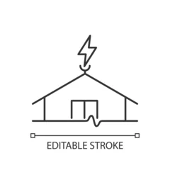 Foto op Canvas Lightning rod linear icon. Protecting buildings from lightning strike damage. Prevent fire risk. Thin line customizable illustration. Contour symbol. Vector isolated outline drawing. Editable stroke © bsd studio