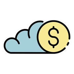 Cloud money icon. Outline cloud money vector icon color flat isolated