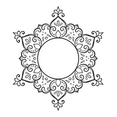 Frame in eastern tradition. Stylized with henna tattoos decorative pattern for decorating covers for book, notebook, casket, magazine, postcard and folder. Flower mandala in mehndi style.