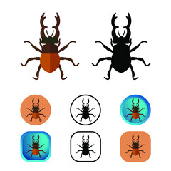 Flat Stag Beetle Insect Icon Collection