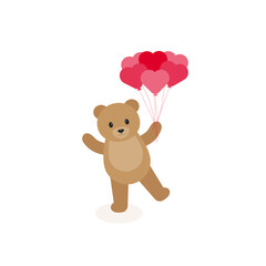 This is a teddy bear with balloons for valentines day on a white background.