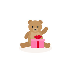 This is a teddy bear with a gift box on a white background.