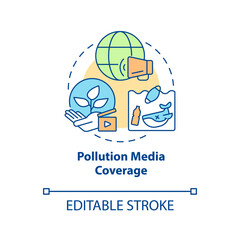 Pollution media coverage concept icon. Drawing attention to environmental problems through mass medias abstract idea thin line illustration. Vector isolated outline color drawing. Editable stroke