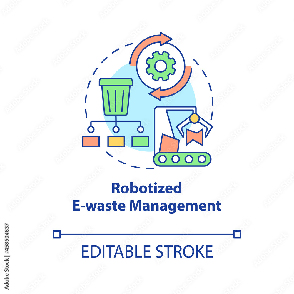 Poster robotized e-waste management concept icon. nature protection. innovations to reduce waste abstract i