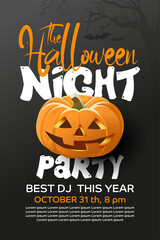 Halloween night party flyer. Vector illustration.