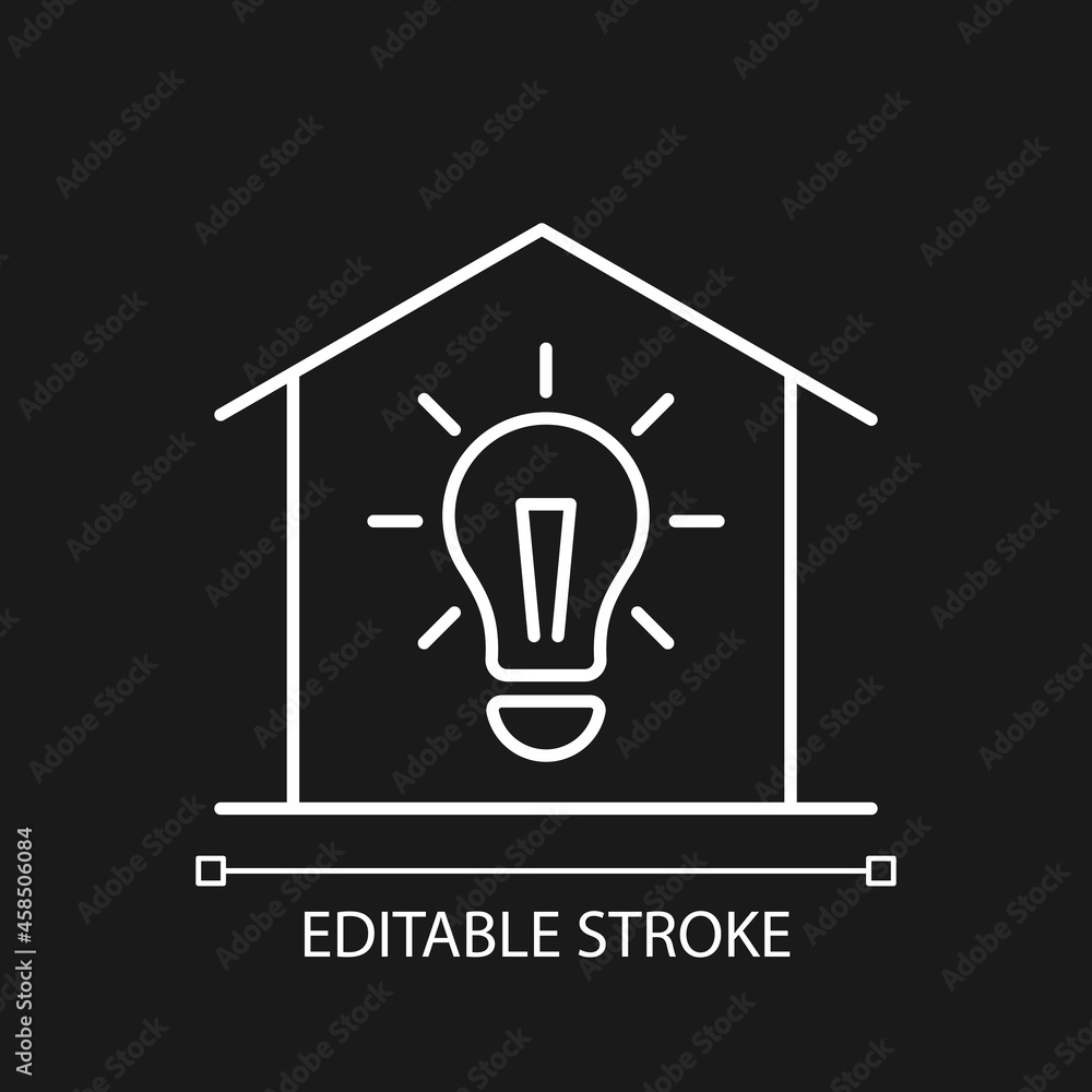Poster lighting white linear icon for dark theme. minimum illumination standards. electricity supply. thin 