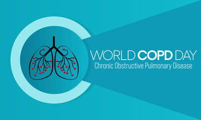 World COPD day (Chronic Obstructive Pulmonary Disease) is observed every year in November, is the name for a group of lung conditions that cause breathing difficulties. Vector illustration