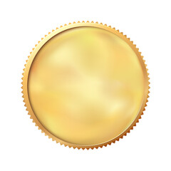 Golden coin, empty template. Blank round yellow metal medal. Vector illustration.