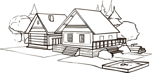  Outline Illustrations houses buildings on the street  linear freehand drawing clipart for coloring. Cartoon graphics for coloring. private architecture
