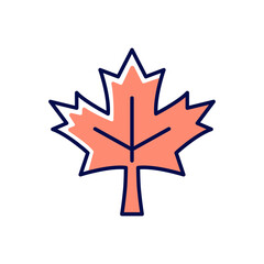 Maple leaf RGB color icon. Common used symbol of Canada. Historic sign and landmark. Central element of canadian national flag. Isolated vector illustration. Simple filled line drawing