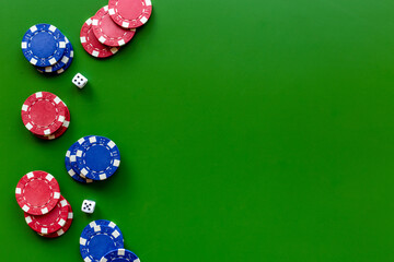 Casino gambling chips - poker background. Red and blue chips