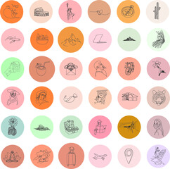 Instagram Highlights cover icons. Summer icons. Outline. Vector