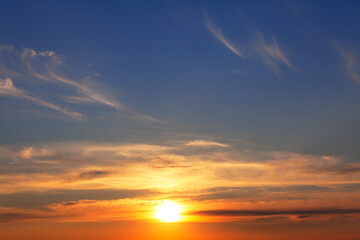 Sunset with clouds . Evening sky natural light