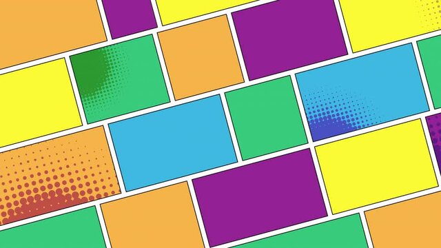 Animated comic pattern. Pop art Vintage background. halftone texture with dots. Cartoon style, Retro Geometric wallpaper comics book, loopable seamless animation