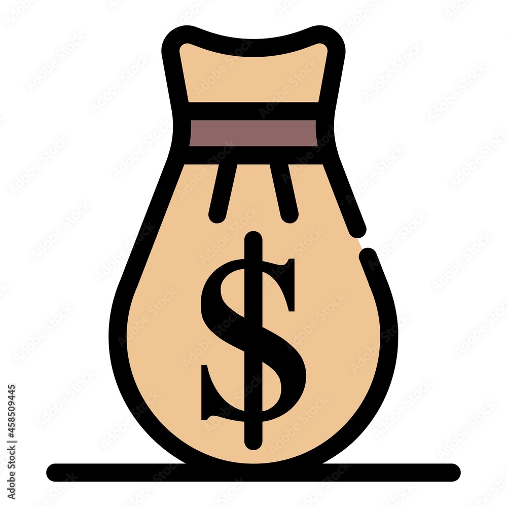 Wall mural Money bag icon. Outline money bag vector icon color flat isolated - Wall murals