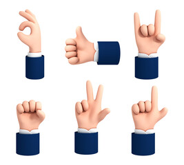 Vector cartoon style hands gestures set isolated on white background. Cartoon hand gestures icons set.