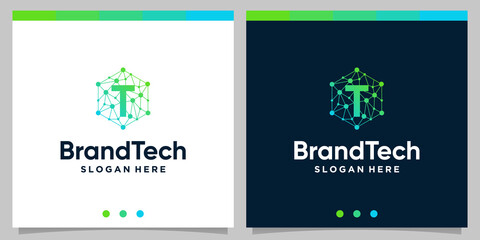 Blockchain technology abstract logo gradient with initial letter logo. Premium Vector