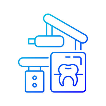 Dental x-ray equipment gradient linear vector icon. Capturing patient mouth in one image. Radiographic procedure. Thin line color symbol. Modern style pictogram. Vector isolated outline drawing