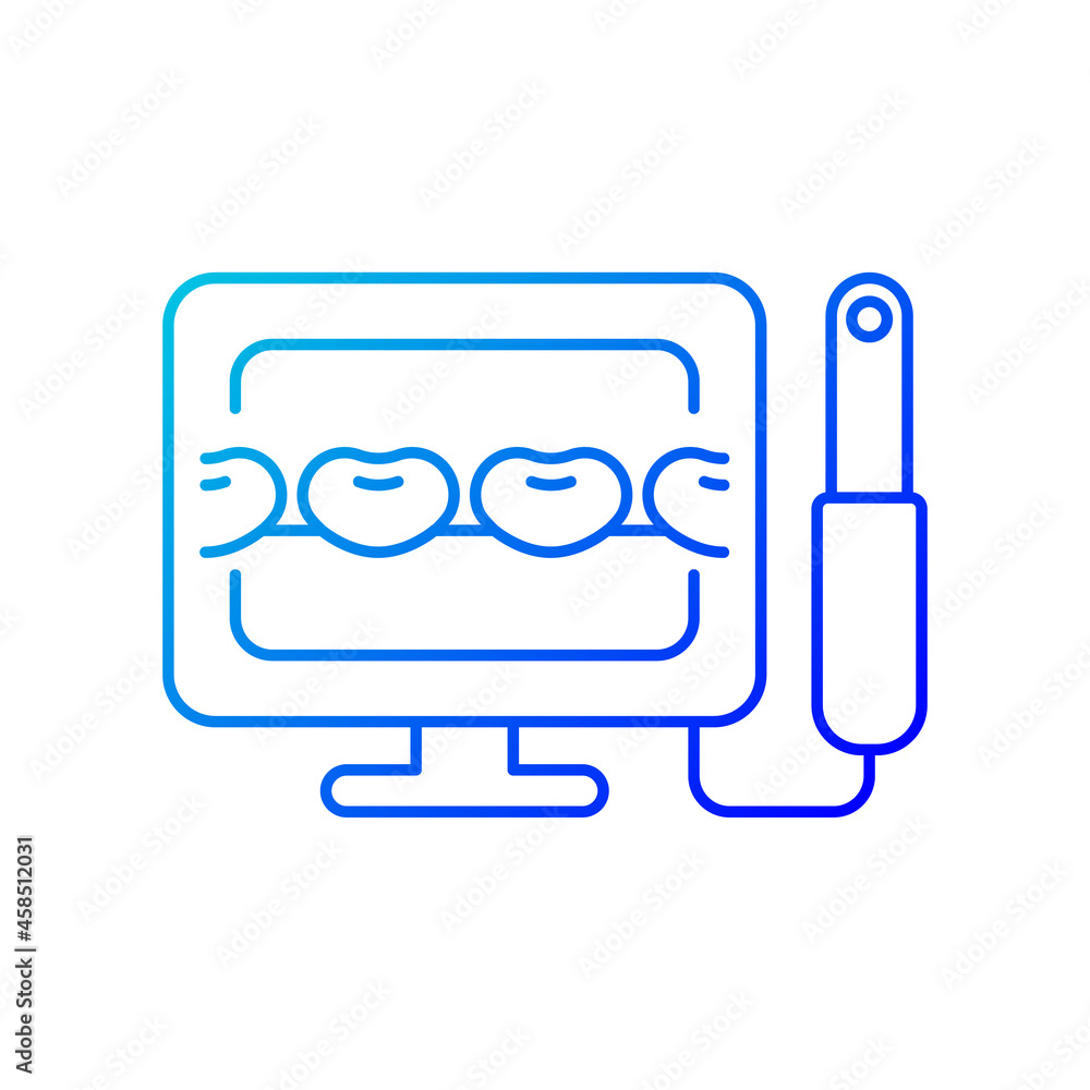 Poster intraoral camera gradient linear vector icon. oral health condition diagnosis. capturing teeth video