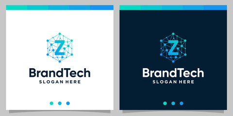 Blockchain technology abstract logo gradient with initial letter logo. Premium Vector