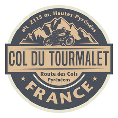 Abstract stamp or emblem with the name of Col du Tourmalet, France