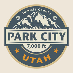 Fototapeta Abstract stamp or emblem with the name of Park City, Utah obraz