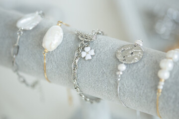 Set of handmade jewelry. Craft jewelry making with professional tools. Beauty, accessories and fashion concept.