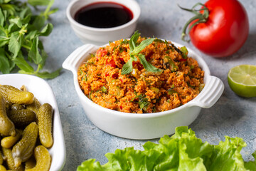 Traditional delicious Turkish foods: bulgur salad (kisir)