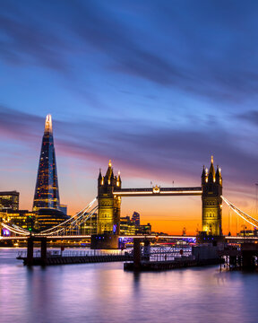 Tower Bridge and the Shard in London, UK