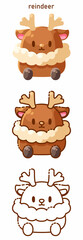 丸っこくてかわいいトナカイのイラスト