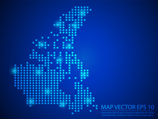 Pixel mosaic glow blue dot map with light on blue background of map of Canada symbol for your web site design map logo, app, ui, Travel vector eps10.