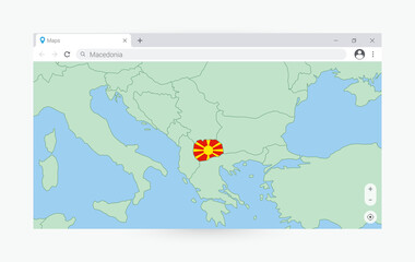 Browser window with map of Macedonia, searching  Macedonia in internet.