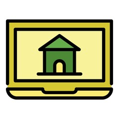 House on a laptop screen icon. Outline house on a laptop screen vector icon color flat isolated