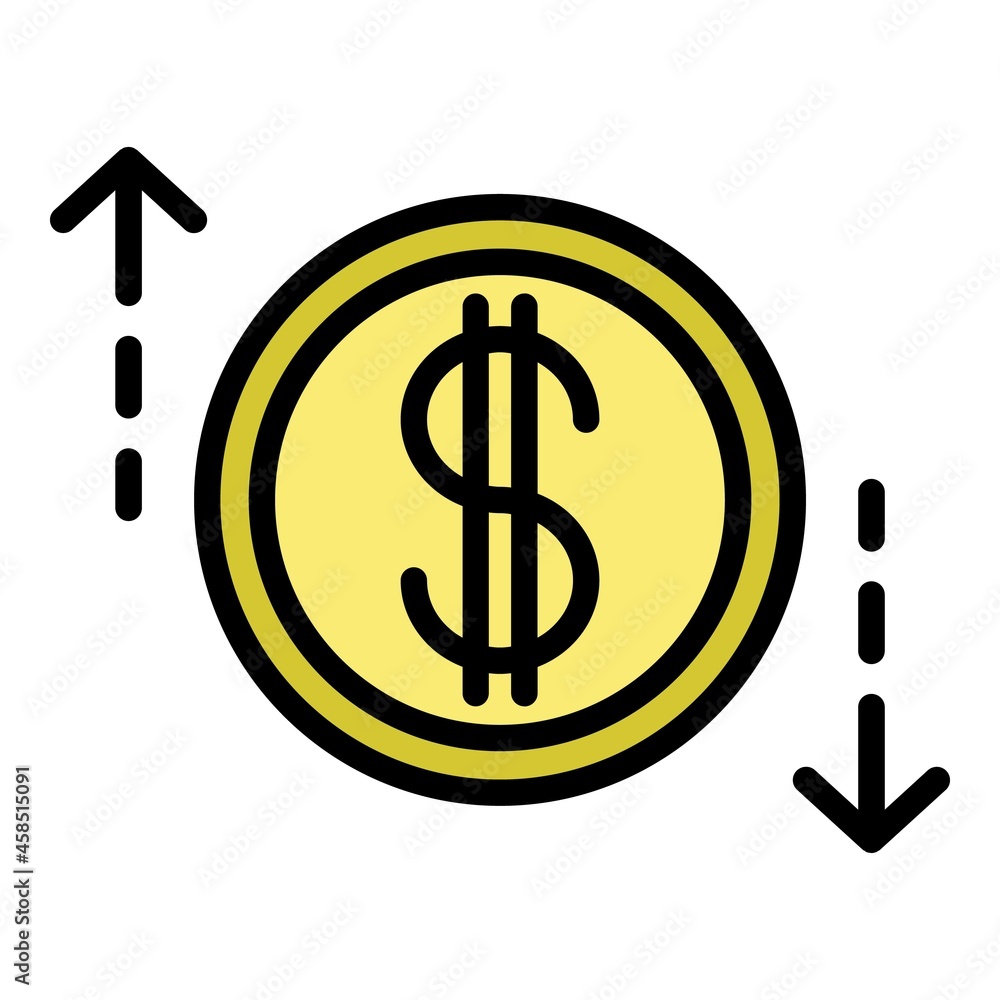 Poster dollar in a circle and arrows icon. outline dollar in a circle and arrows vector icon color flat iso